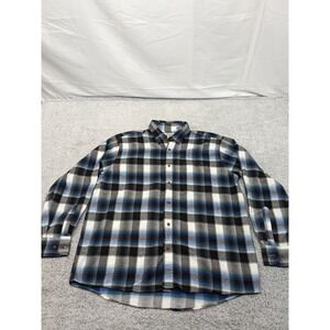 Vintage Sears Roebuck Flannel Shirt Blue Plaid Mens Large Very Soft Clean